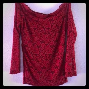 Ladies red lace off the shoulder blouse